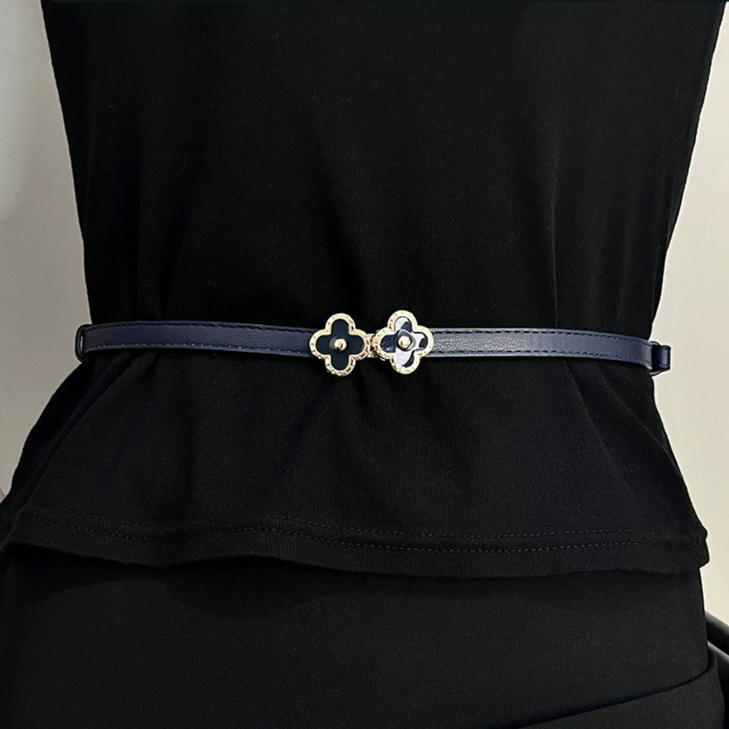 Navy Clover Buckle Slim Belt JLTHB0313