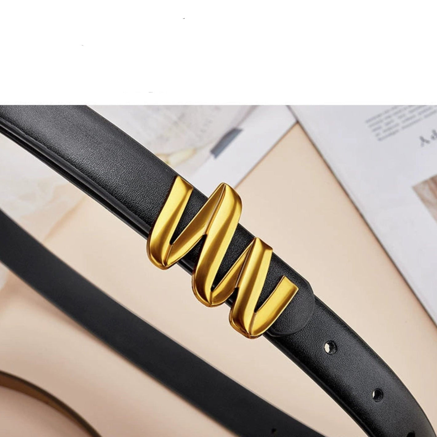 Gold Sculptural M Buckle Belt JLTHB0324