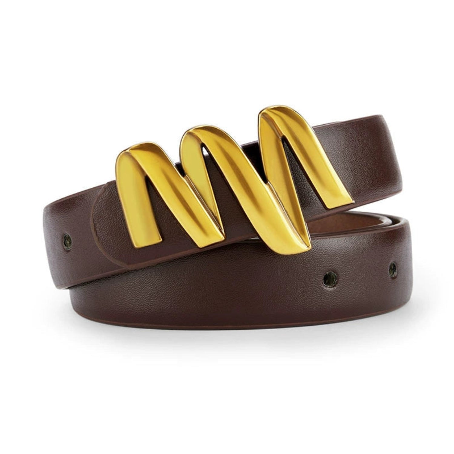 Gold Sculptural M Buckle Brown Belt JLTHB0325