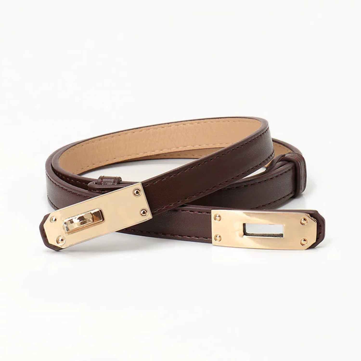 Gold Turn-Lock Slim Coffee Belt JLTHB0335
