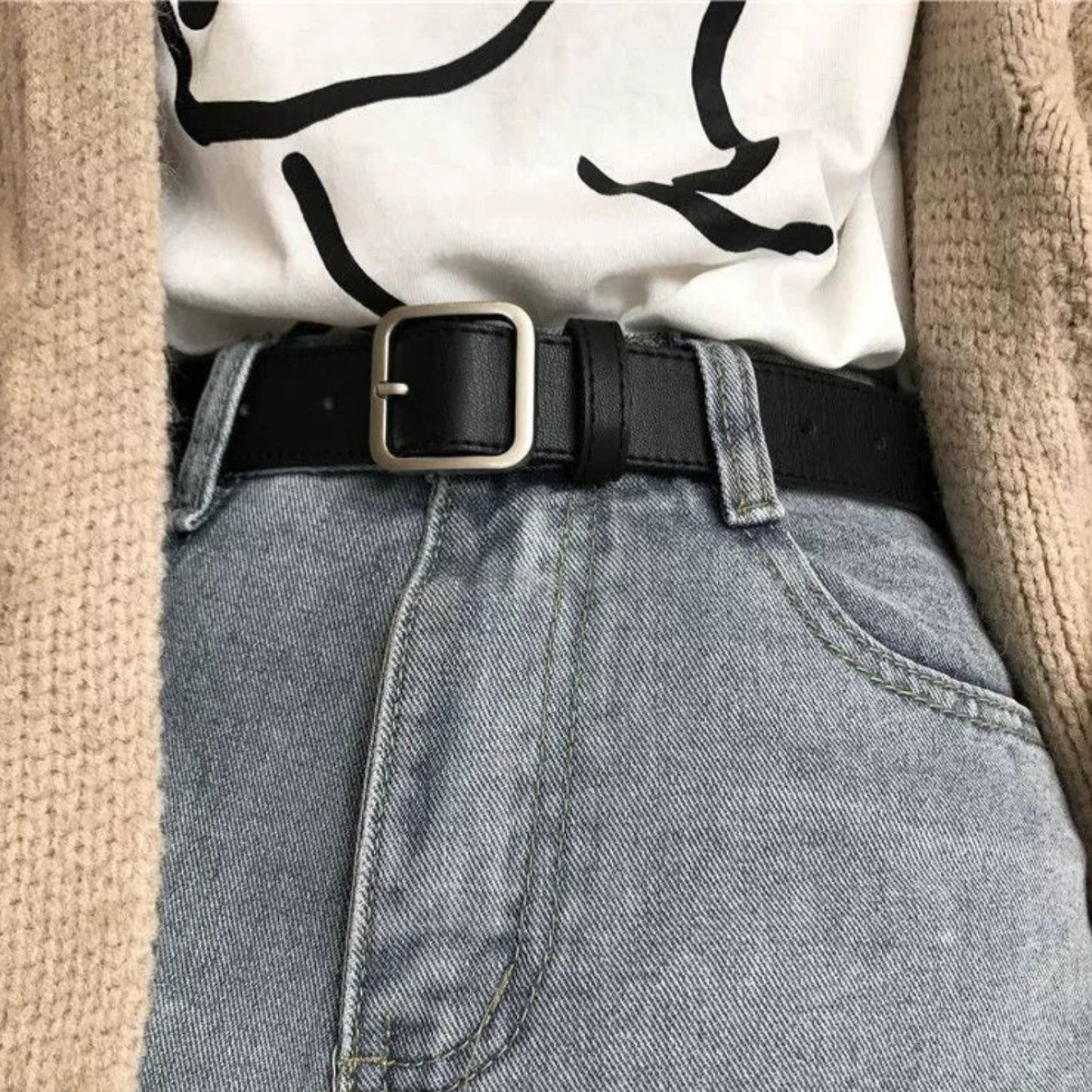 Matte Silver Square Buckle Belt JLTHB0336