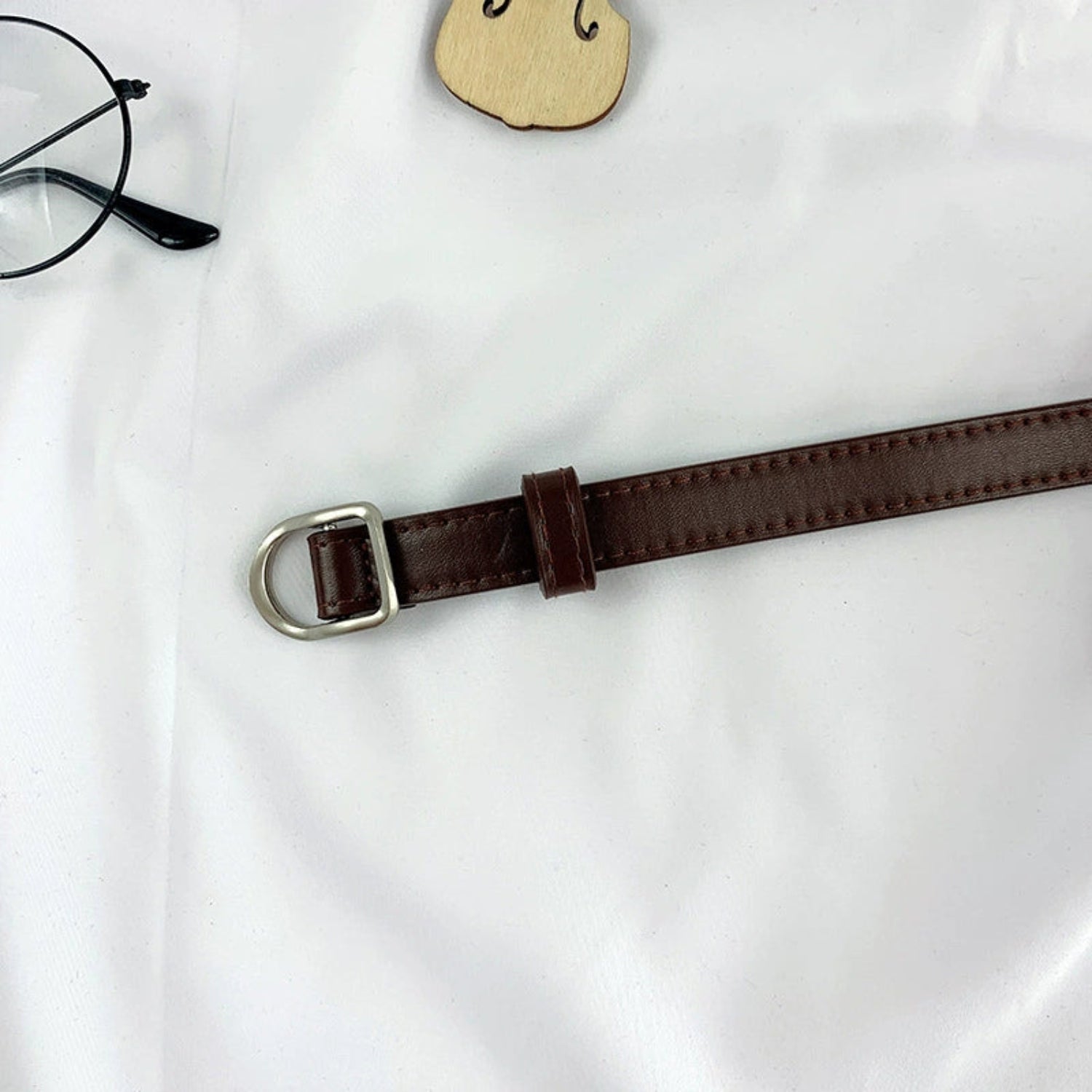 Matte Silver D-Buckle Coffee Brown Belt JLTHB0344