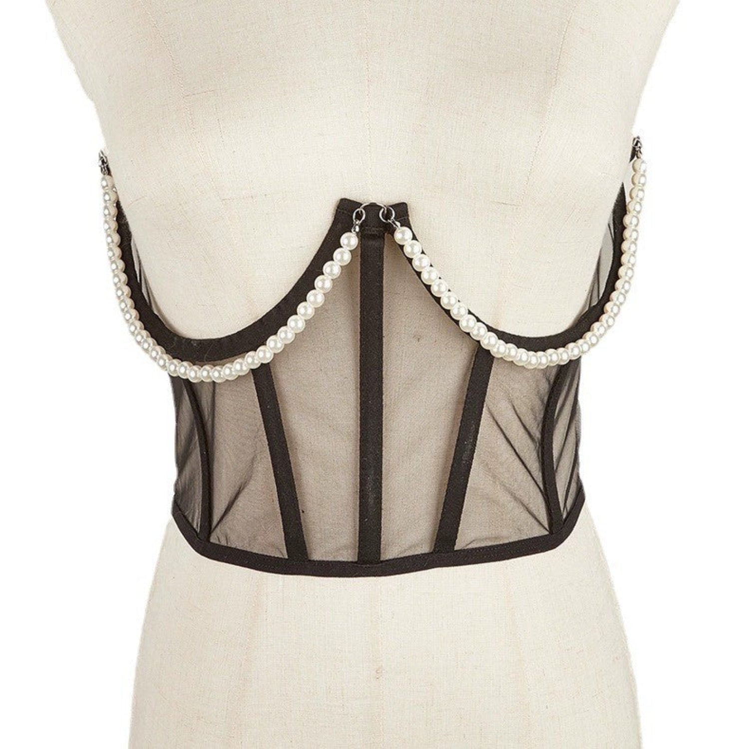 Pearl-Draped Sheer Mesh Corset Belt JLTHB0348