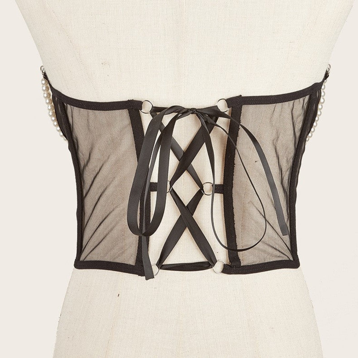 Pearl-Draped Sheer Mesh Corset Belt JLTHB0348