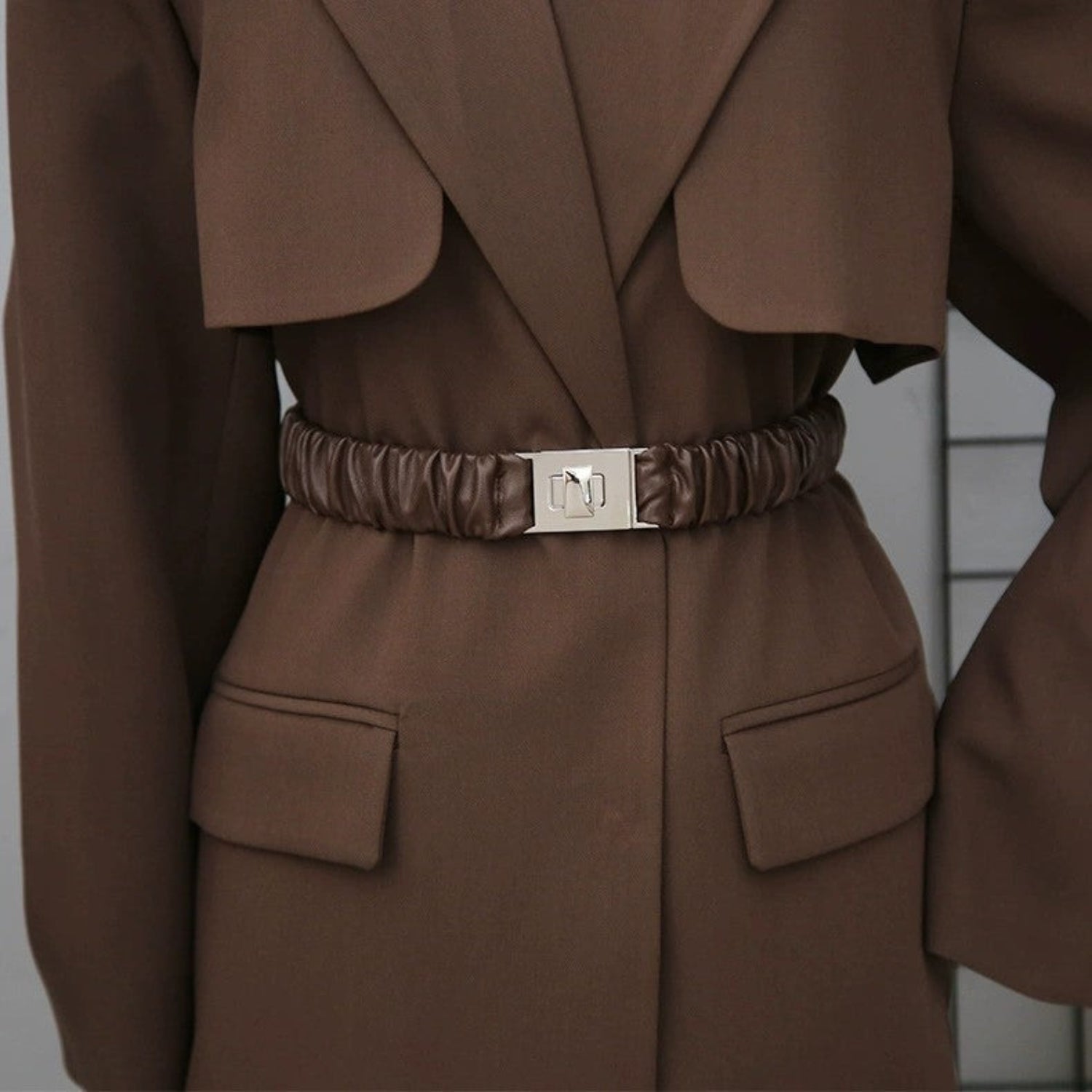Brown Ruched Scrunched Elastic Belt JLTHB0356