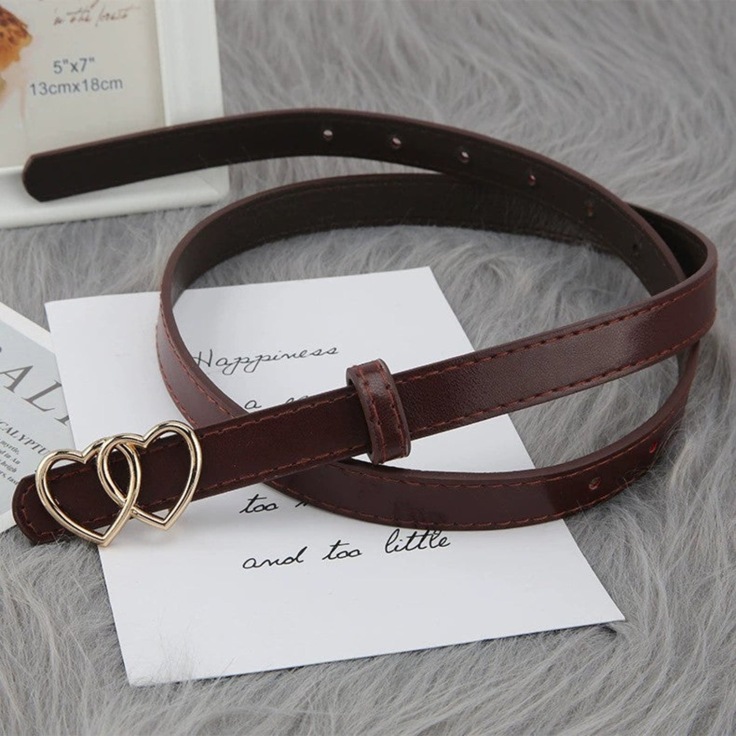 Brown Double Heart Skinny Belt JLTHB0359