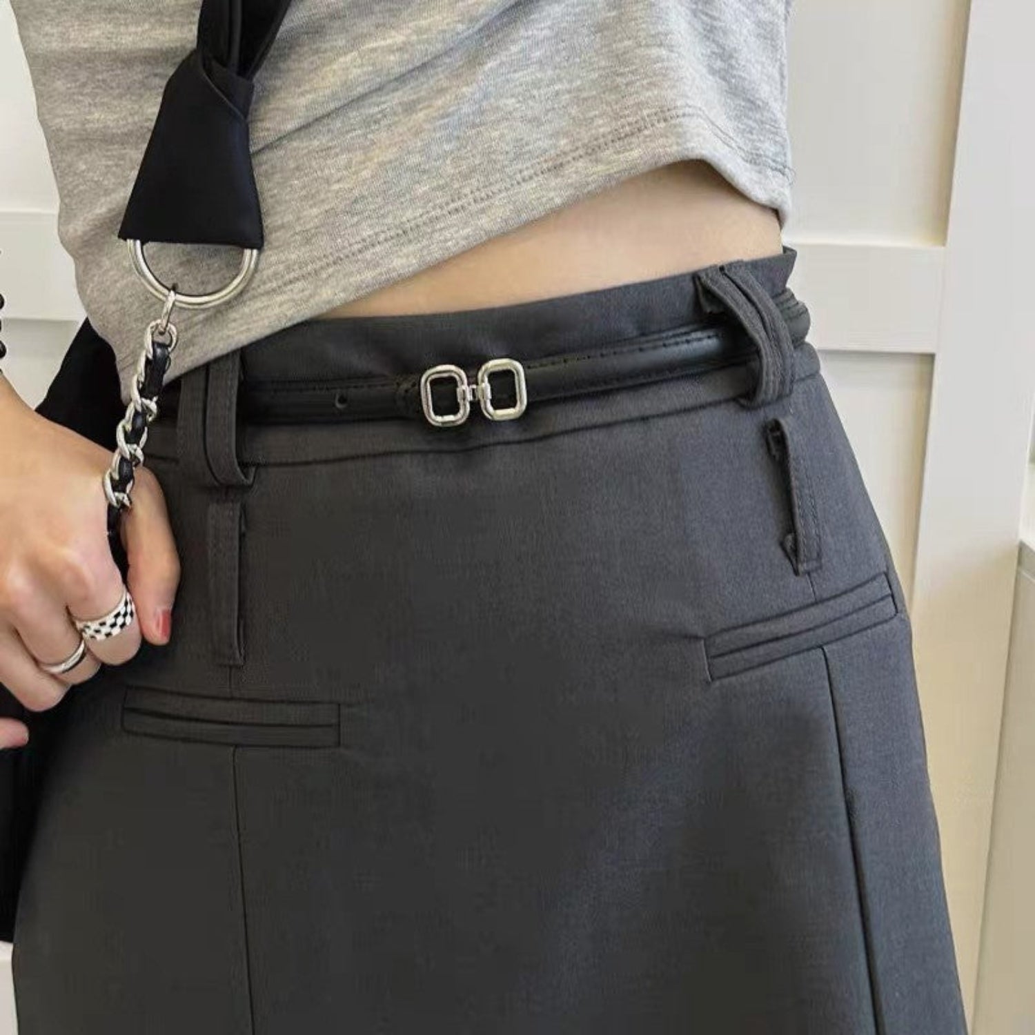 Slim Dark Brown Oval Belt JLTHB0372
