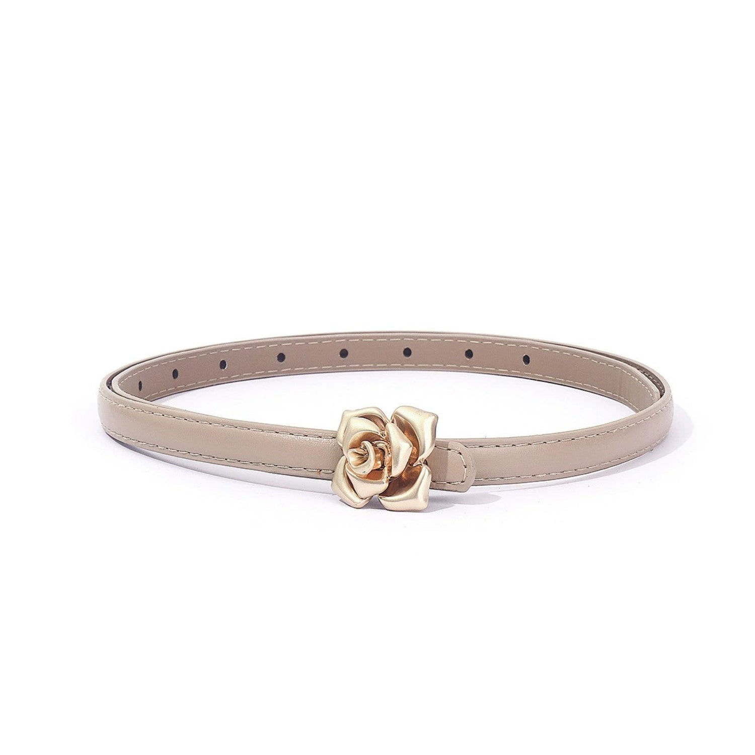 Elegant Gold Rose Skinny Off White Belt JLTHB0376