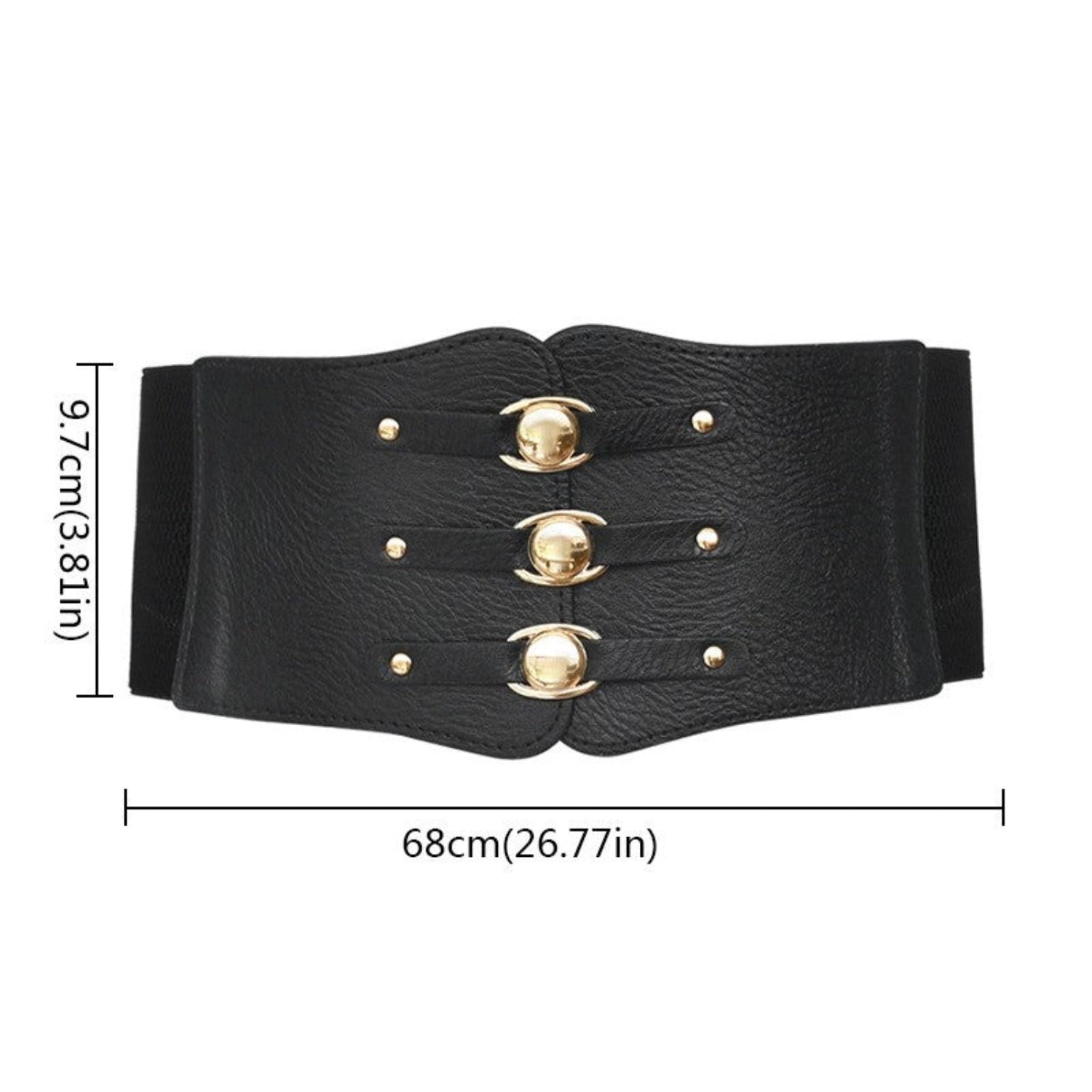 Triple Buckle Wide Elastic Black Belt JLTHB0377
