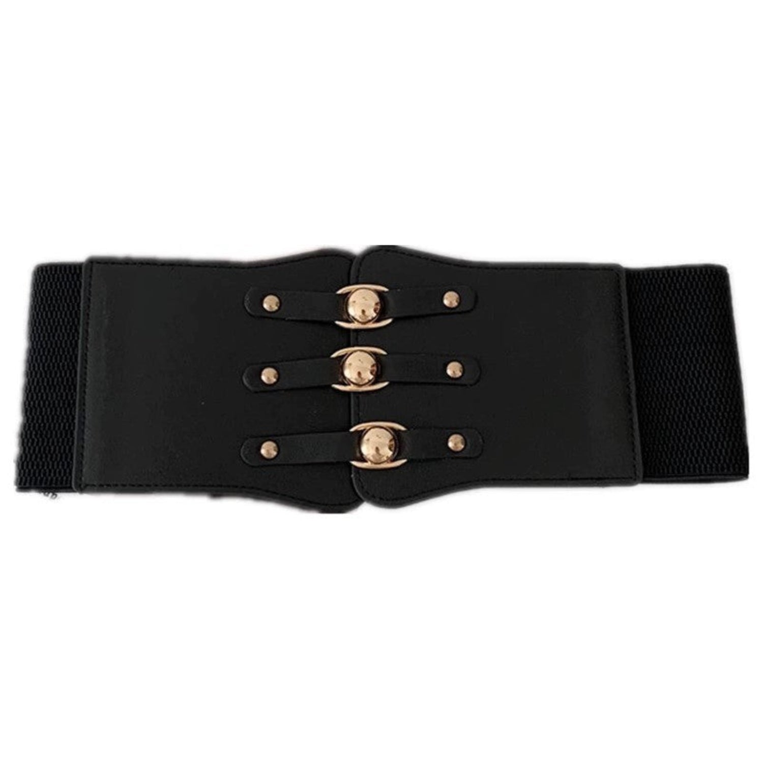 Triple Buckle Wide Elastic Black Belt JLTHB0377
