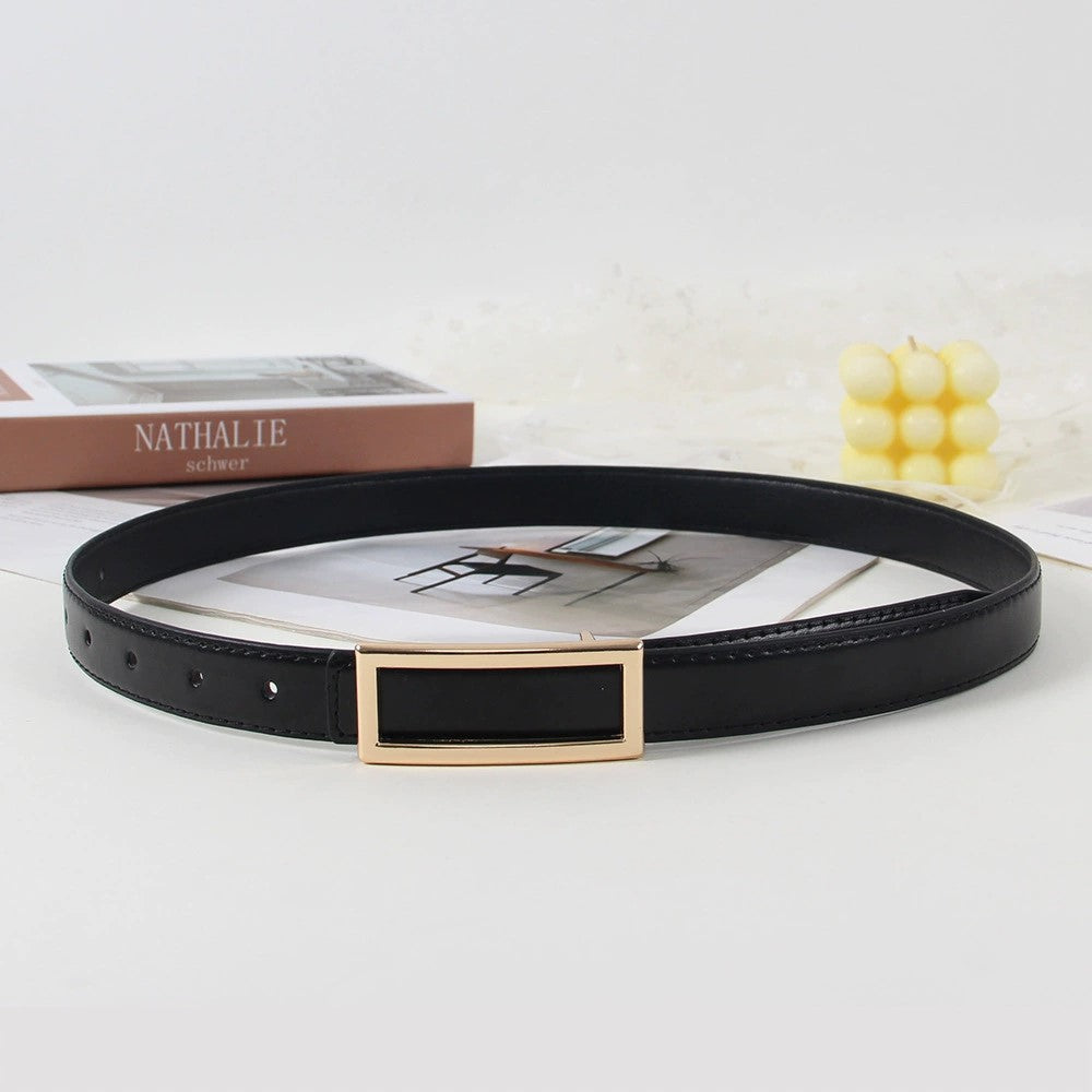 Minimalist Gold Rectangular Frame Black Belt JLTHB0378