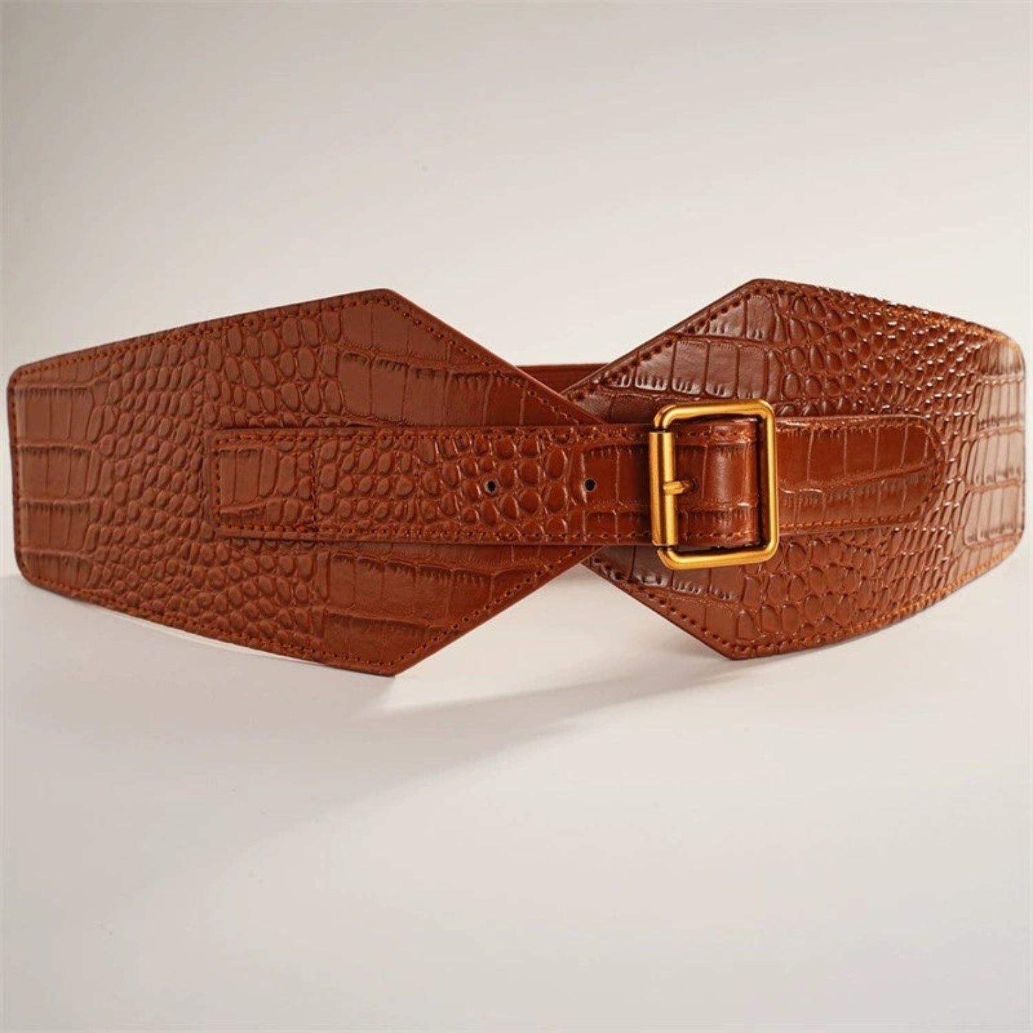 Crocodile Embossed Wide Waist Brown Belt JLTHB0382
