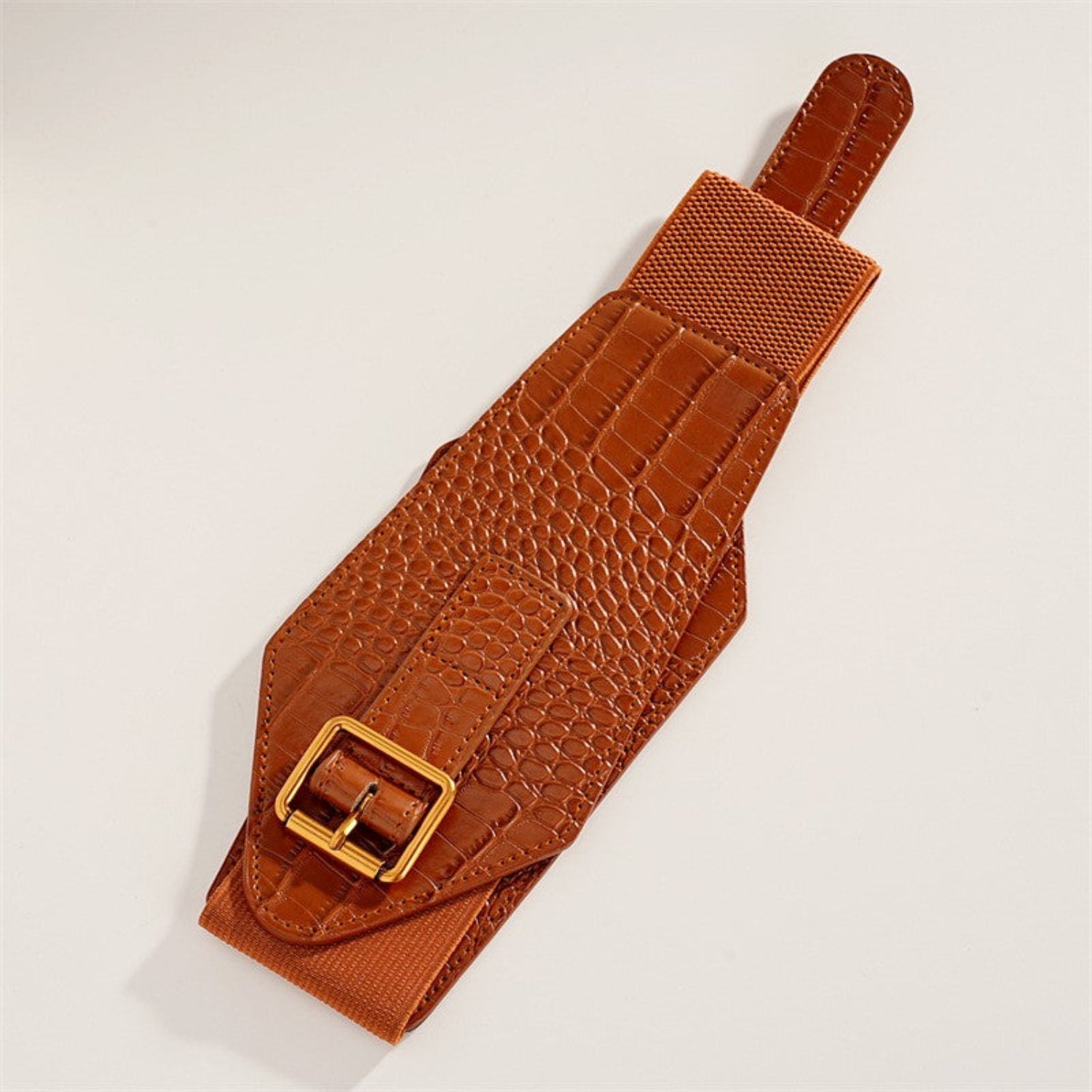 Crocodile Embossed Wide Waist Brown Belt JLTHB0382