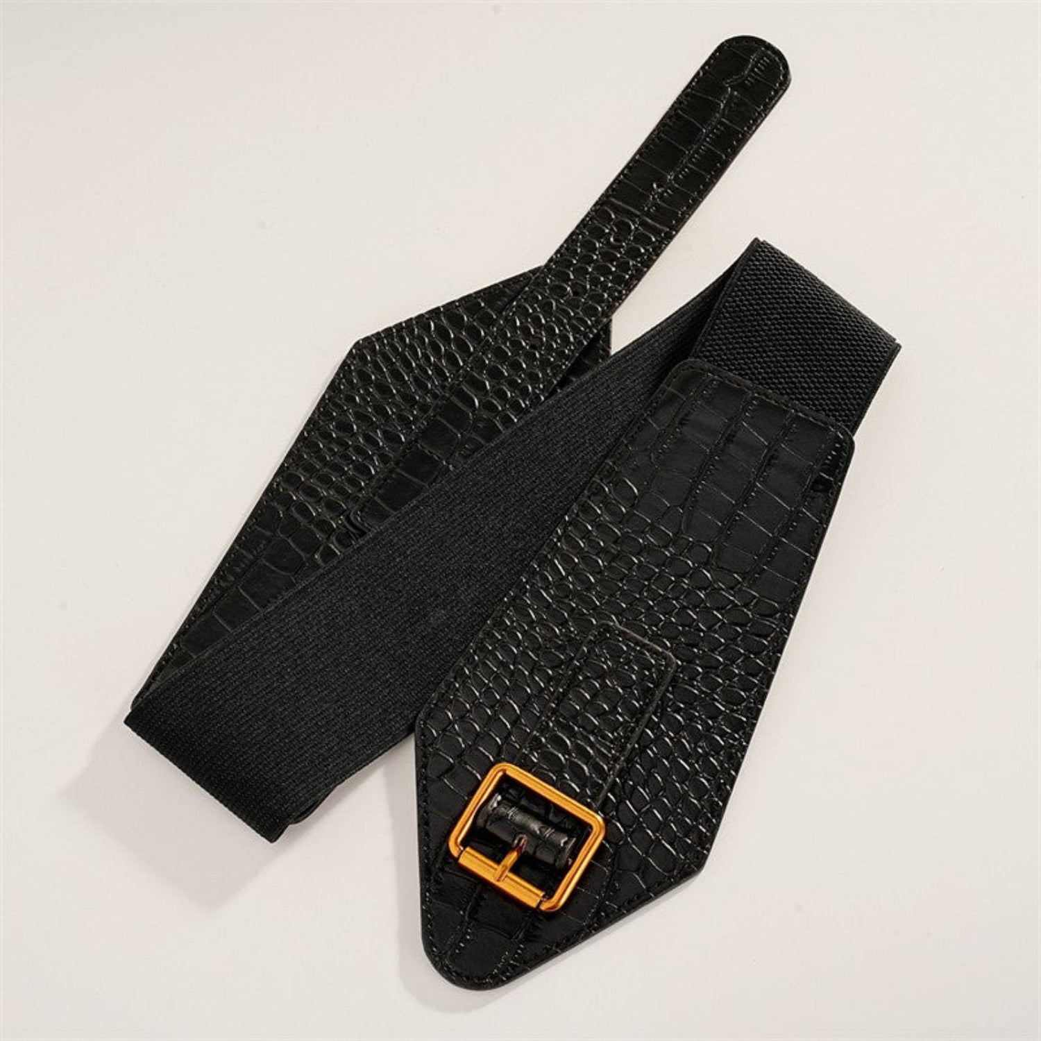 Crocodile Embossed Wide Waist Black Belt JLTHB0383