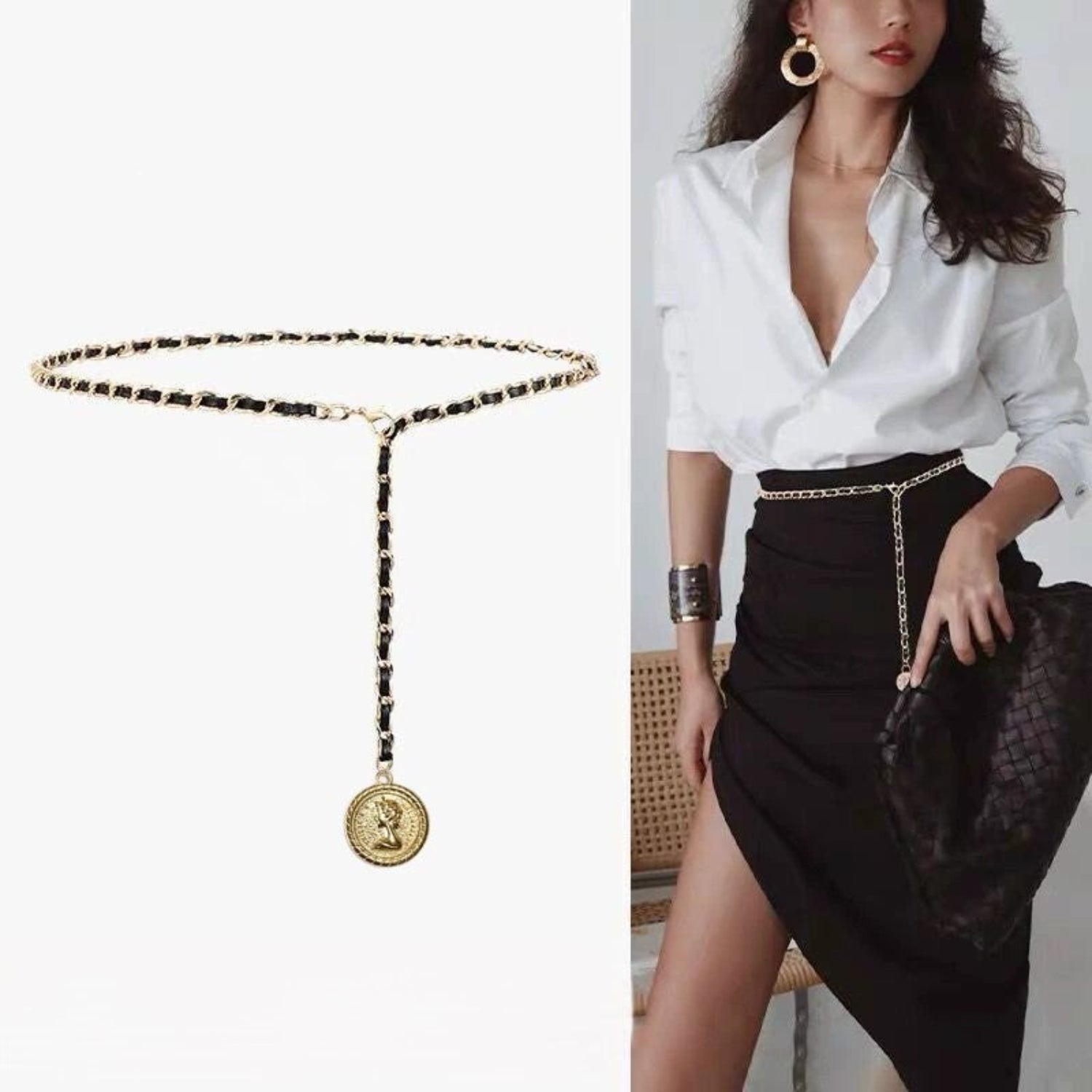 Gold Chain Woven Coin Belt JLTHB0387