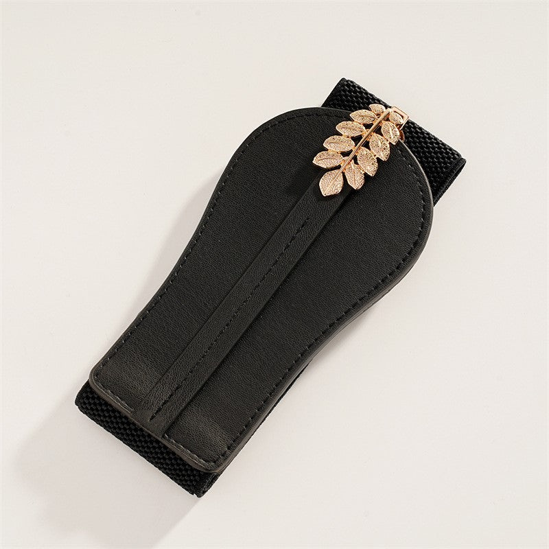 Gold Leaf Wide Elastic Black Belt JLTHB0388