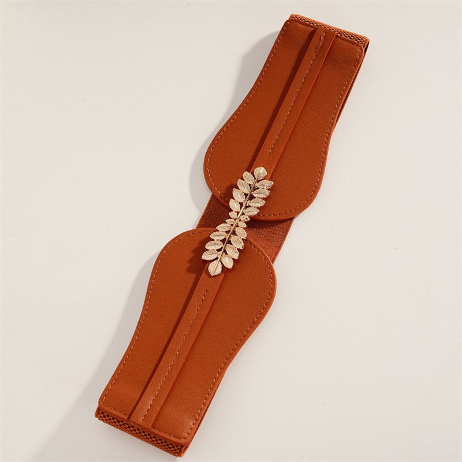 Gold Leaf Wide Elastic Brown Belt JLTHB0389