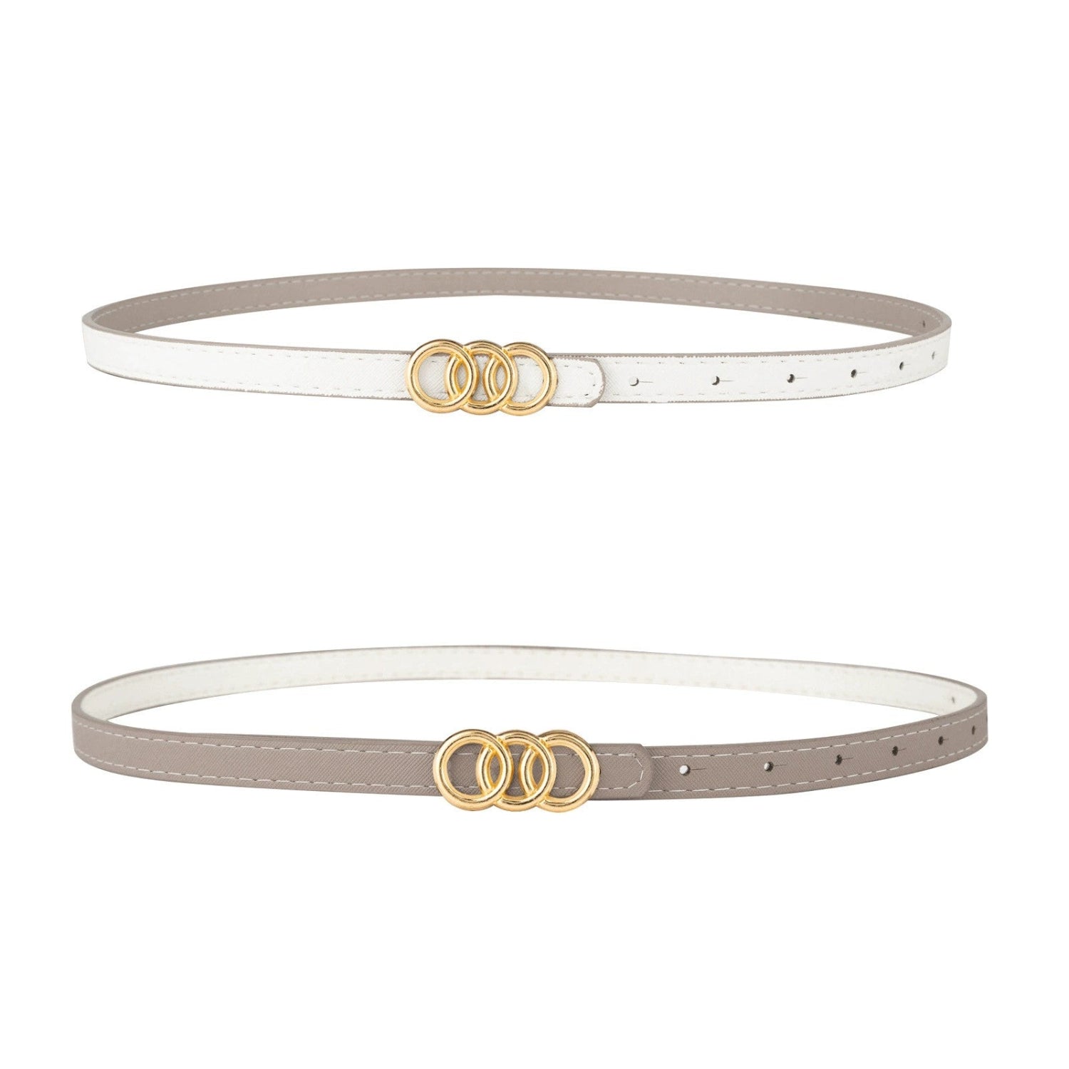 Reversible Gold Geometric Skinny White and Off White Belt JLTHB0394