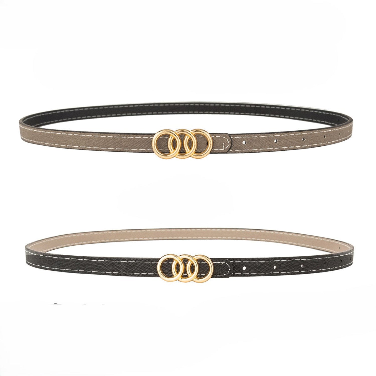 Reversible Gold Geometric Skinny Off White and Black Belt JLTHB0395