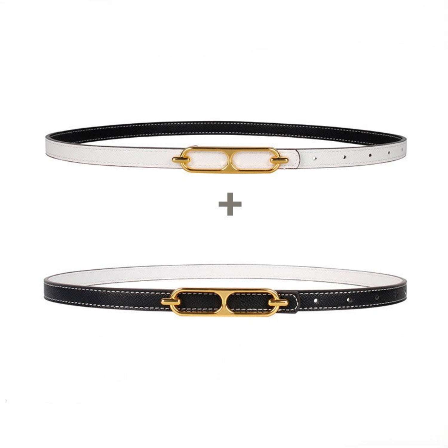 Reversible Wreath Buckle Skinny White and Black Belt JLTHB0396