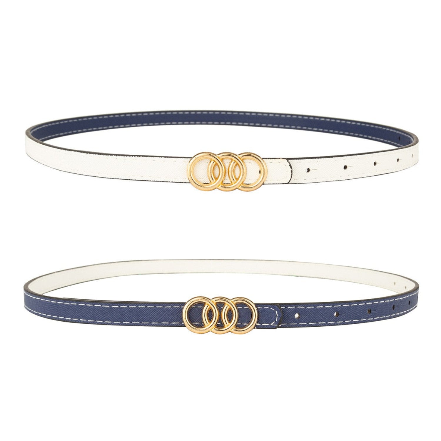 Reversible Gold Geometric Skinny White and Blue Belt JLTHB0399