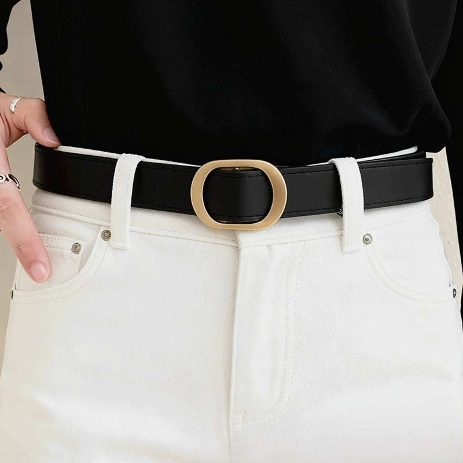 Minimalist Gold Oval Buckle Belt JLTHB0404