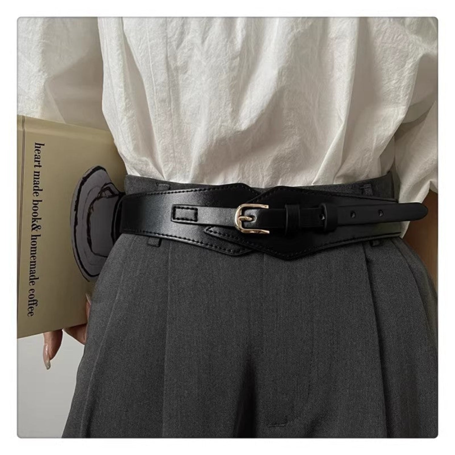 Black Geometric Leather Waist Belt JLTHB0409