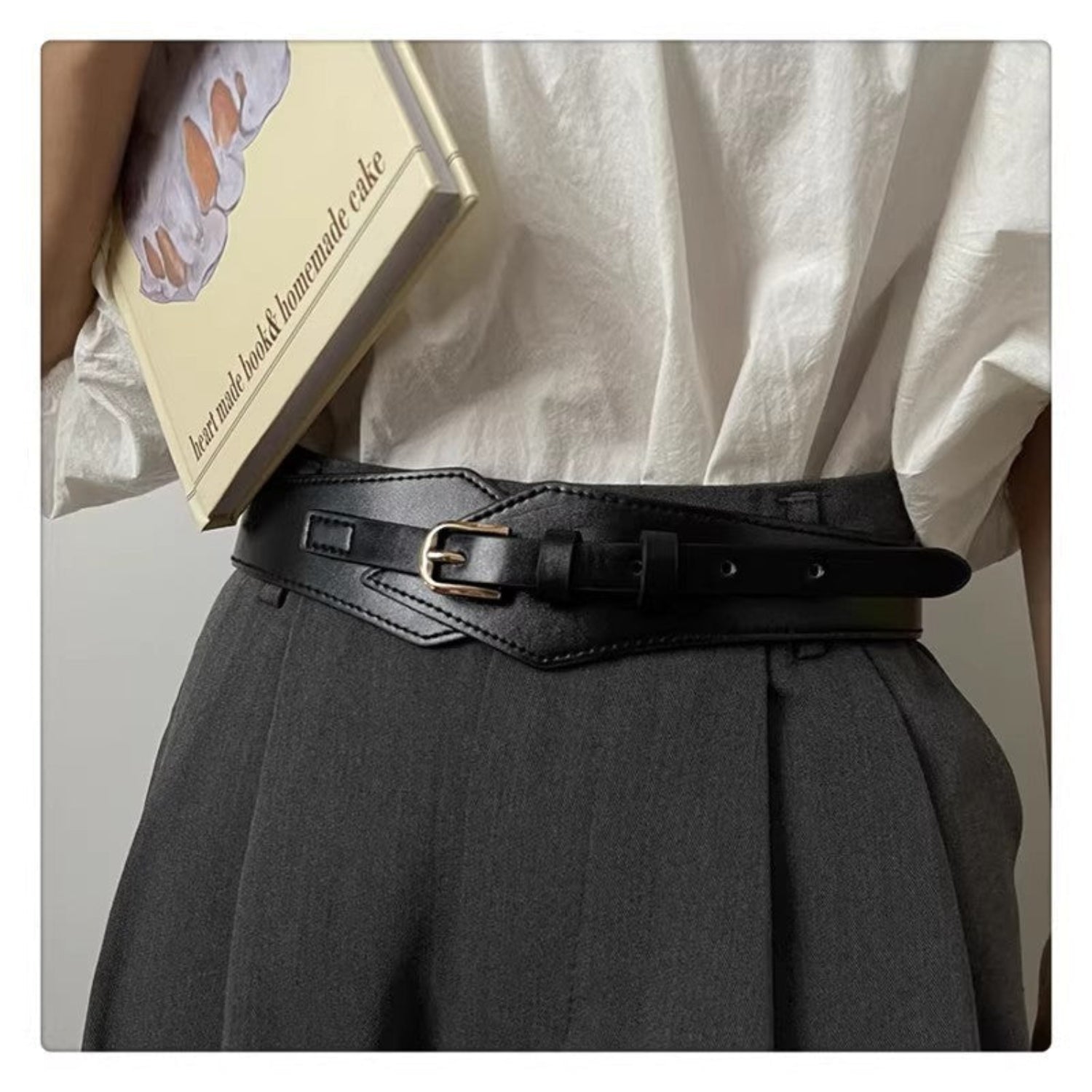 Black Geometric Leather Waist Belt JLTHB0409