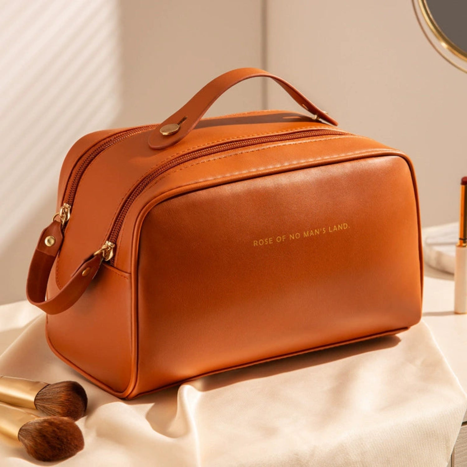 Tiger Orange Leather Multi-Compartment Cosmetic Bag JLTJK0106