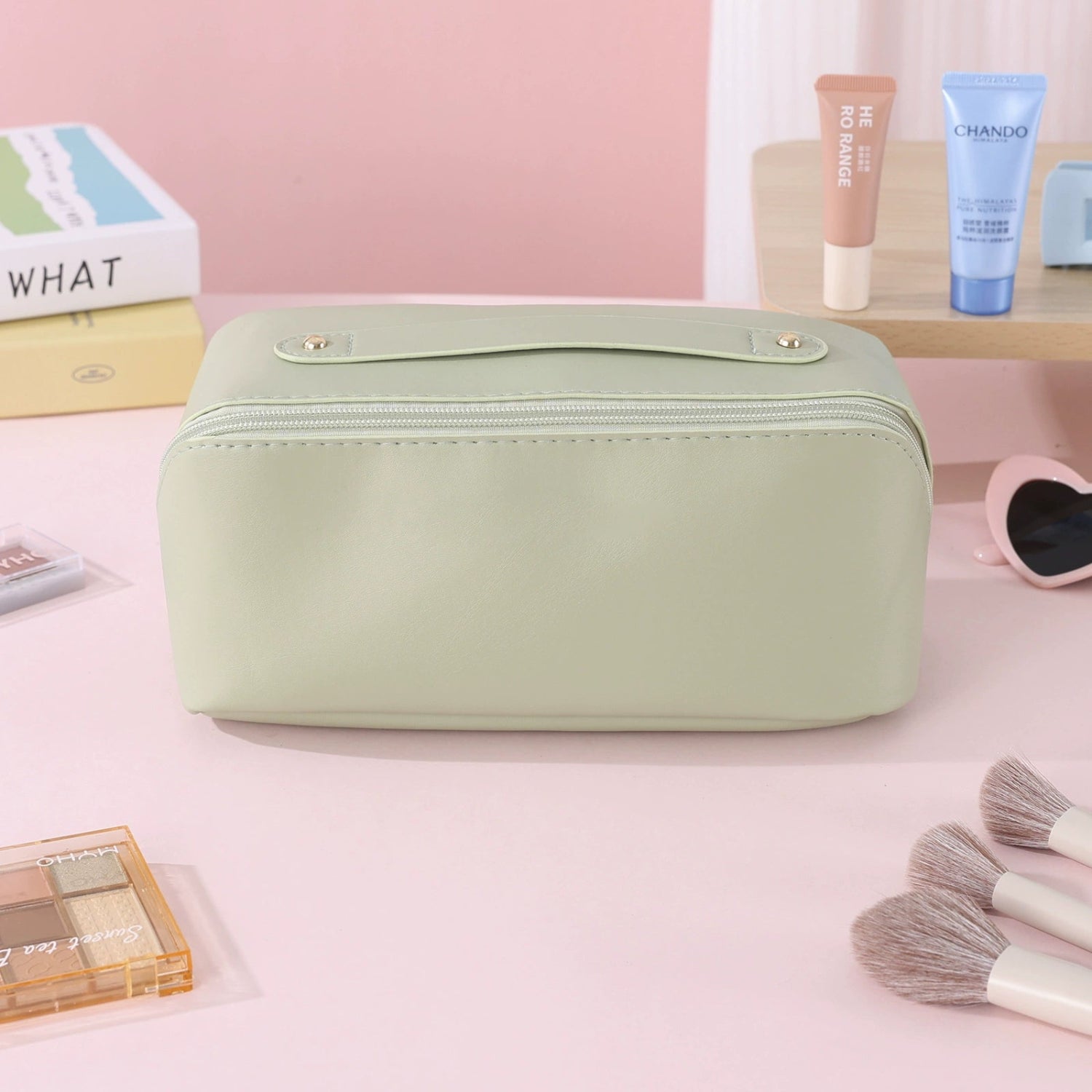 Light Green Leather Multi-Compartment Cosmetic Bag JLTJK0110