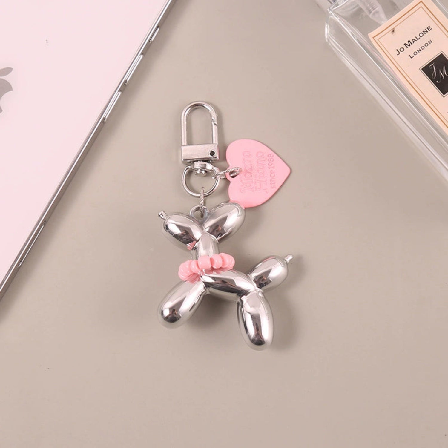 Silver Balloon Dog Heart Keychain JLTKC0001