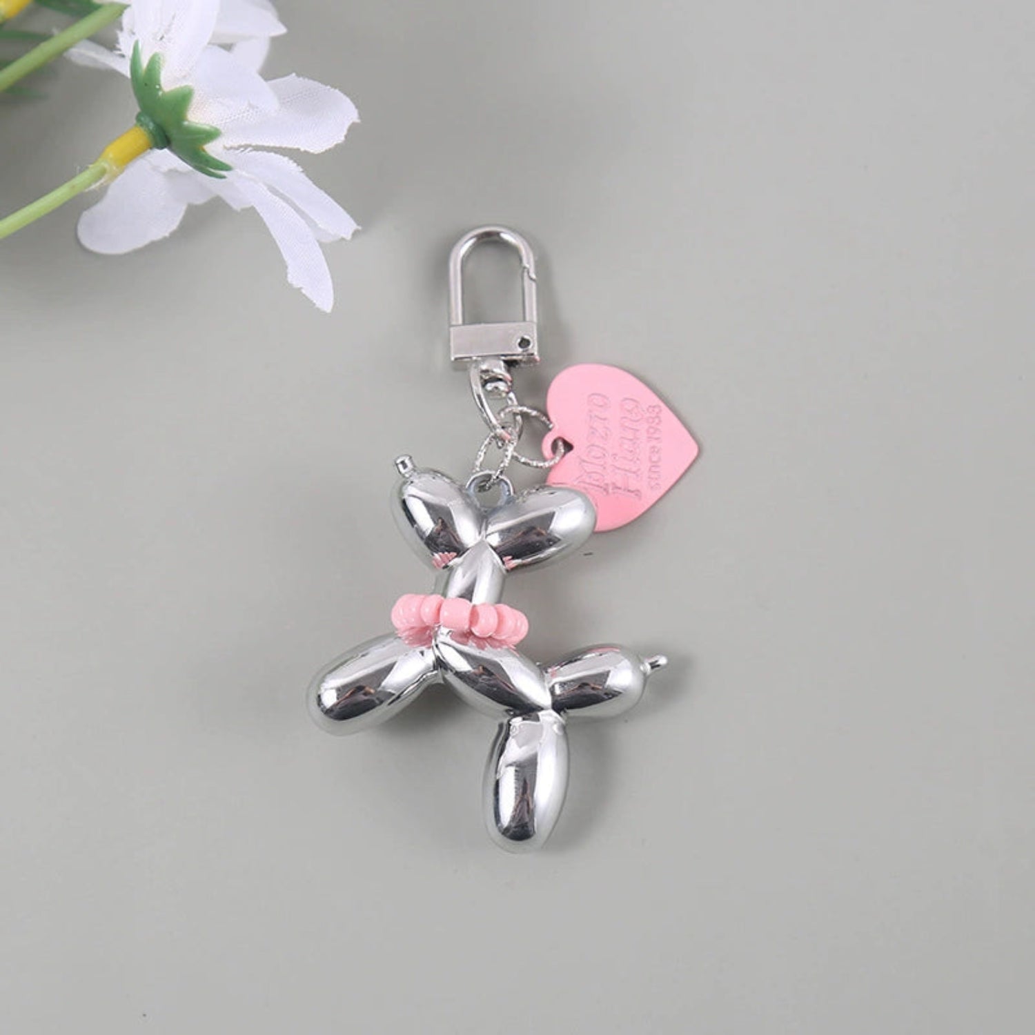 Silver Balloon Dog Heart Keychain JLTKC0001