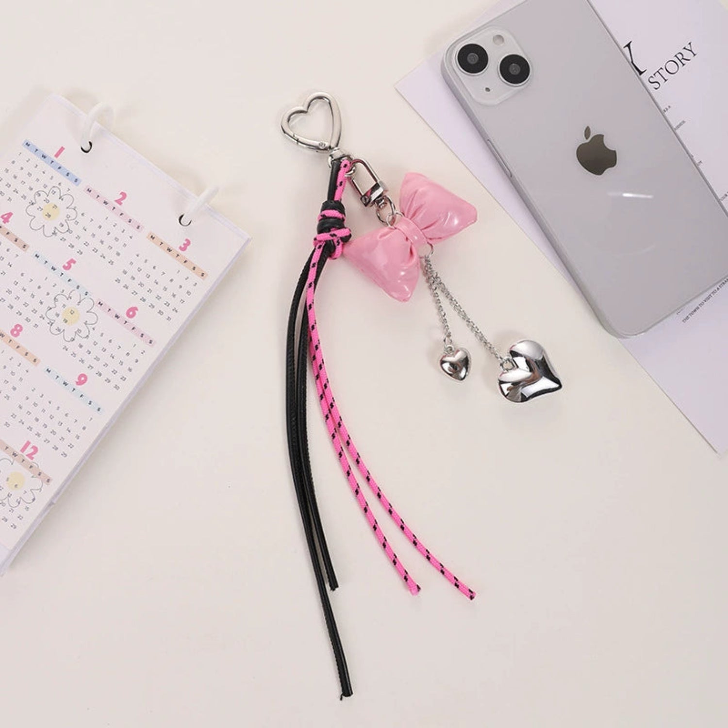 Pink Heart Bow Tassel Keychain JLTKC0003