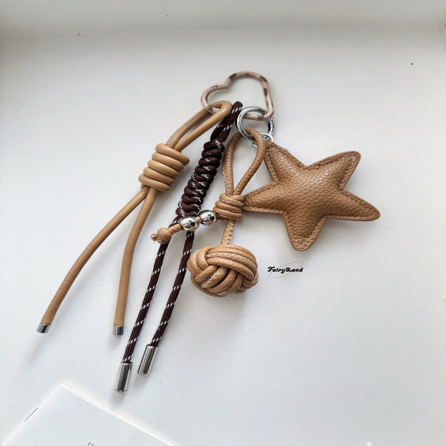 Tan Leather Star Tassel Keychain JLTKC0007