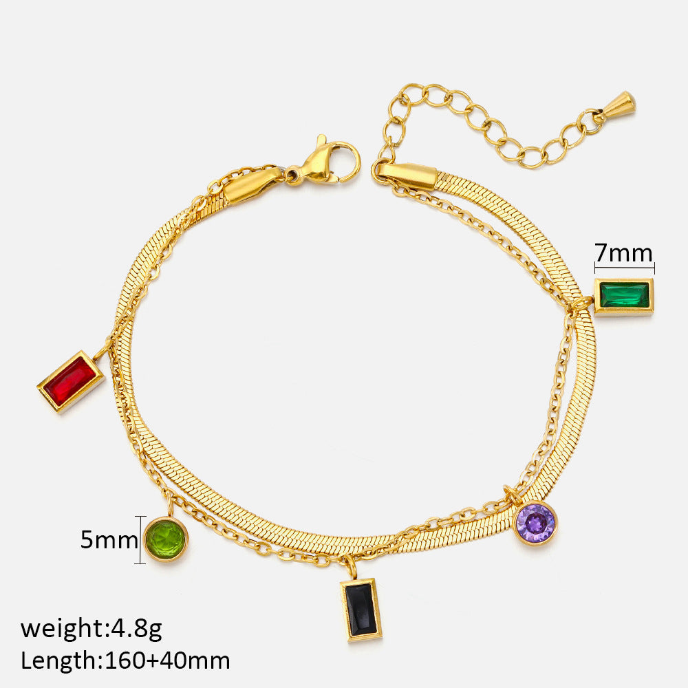 Just Lil Things Artifical Multi-Gem Charm Bracelet – Colorful Minimalist Chain jltb0481