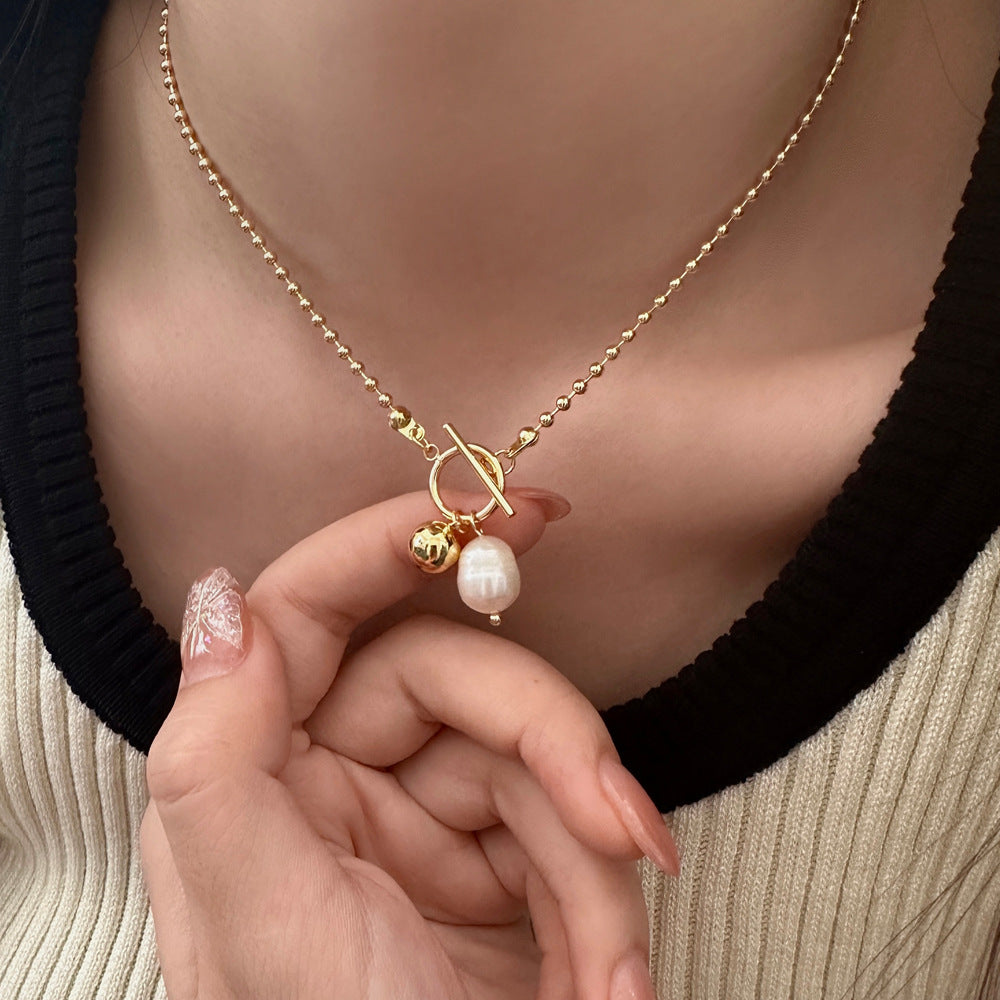 Pearl Toggle Pendant Gold Necklace JLTN1241