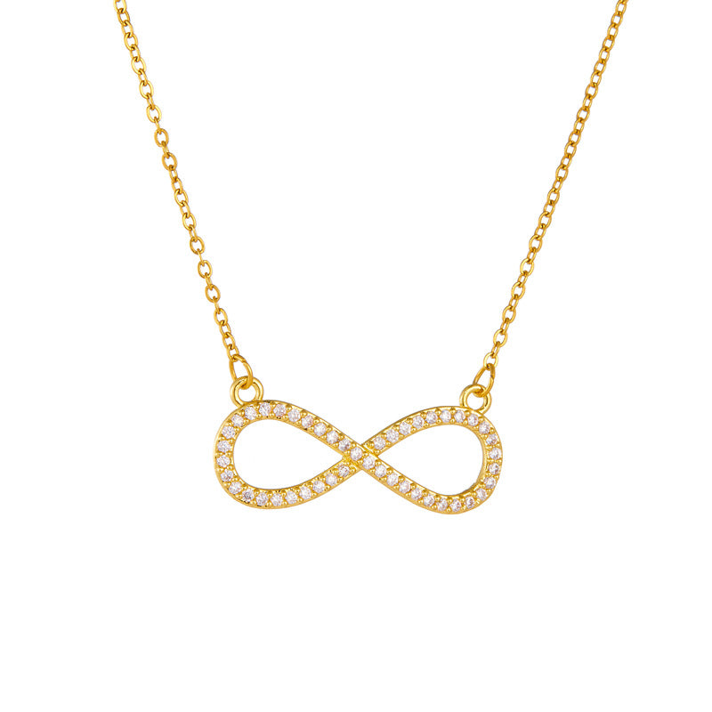 Trendy Infinity Shaped Stone Inlaid Gold Necklace JLTN1290