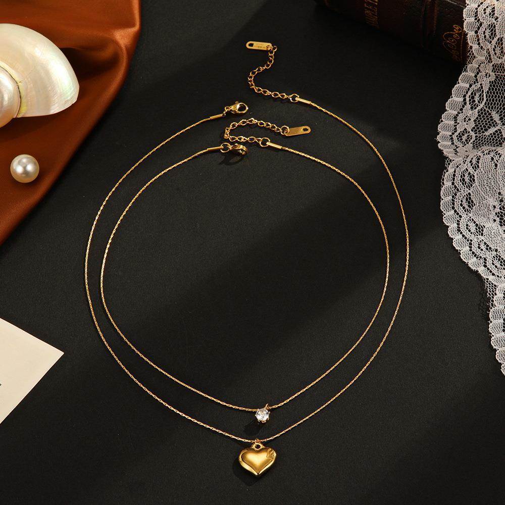 Dual-Layer Chain with Heart and Crystal Pendant Necklace JLTN1335