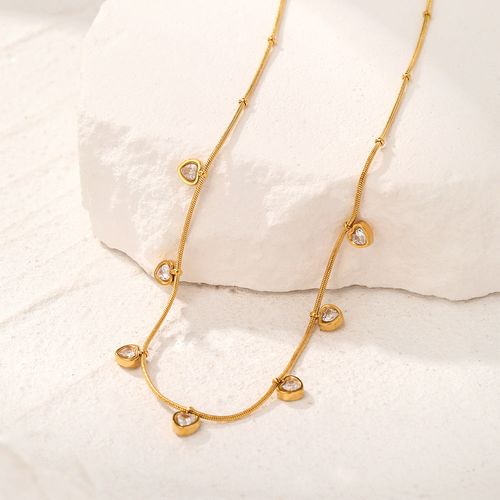Chic Necklace Chain with Delicate Heart-Shaped Crystal Drops JLTN1337