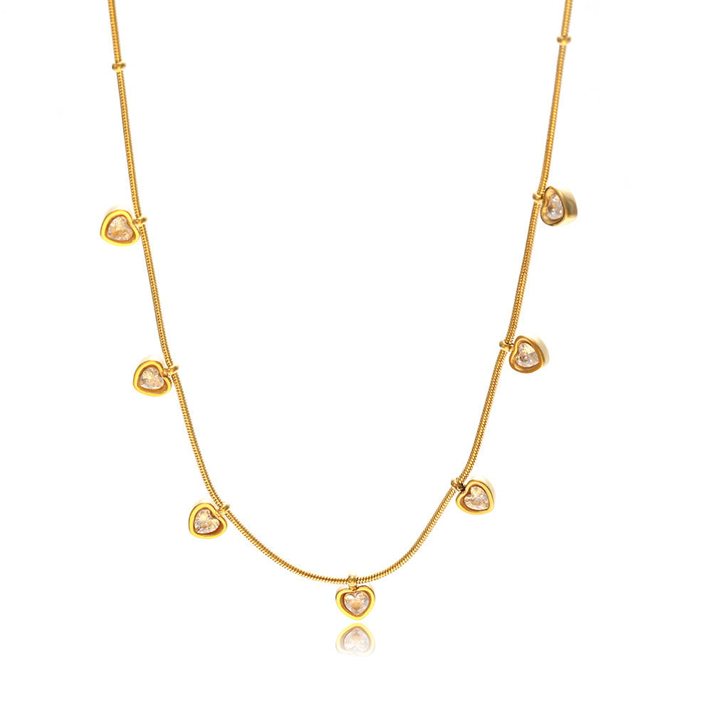Chic Necklace Chain with Delicate Heart-Shaped Crystal Drops JLTN1337