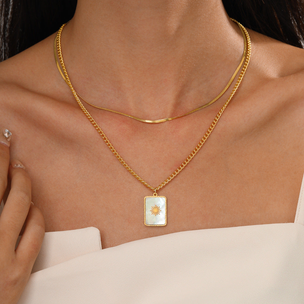 Layered Chain Necklace with Sun Charm Pendant JLTN1340