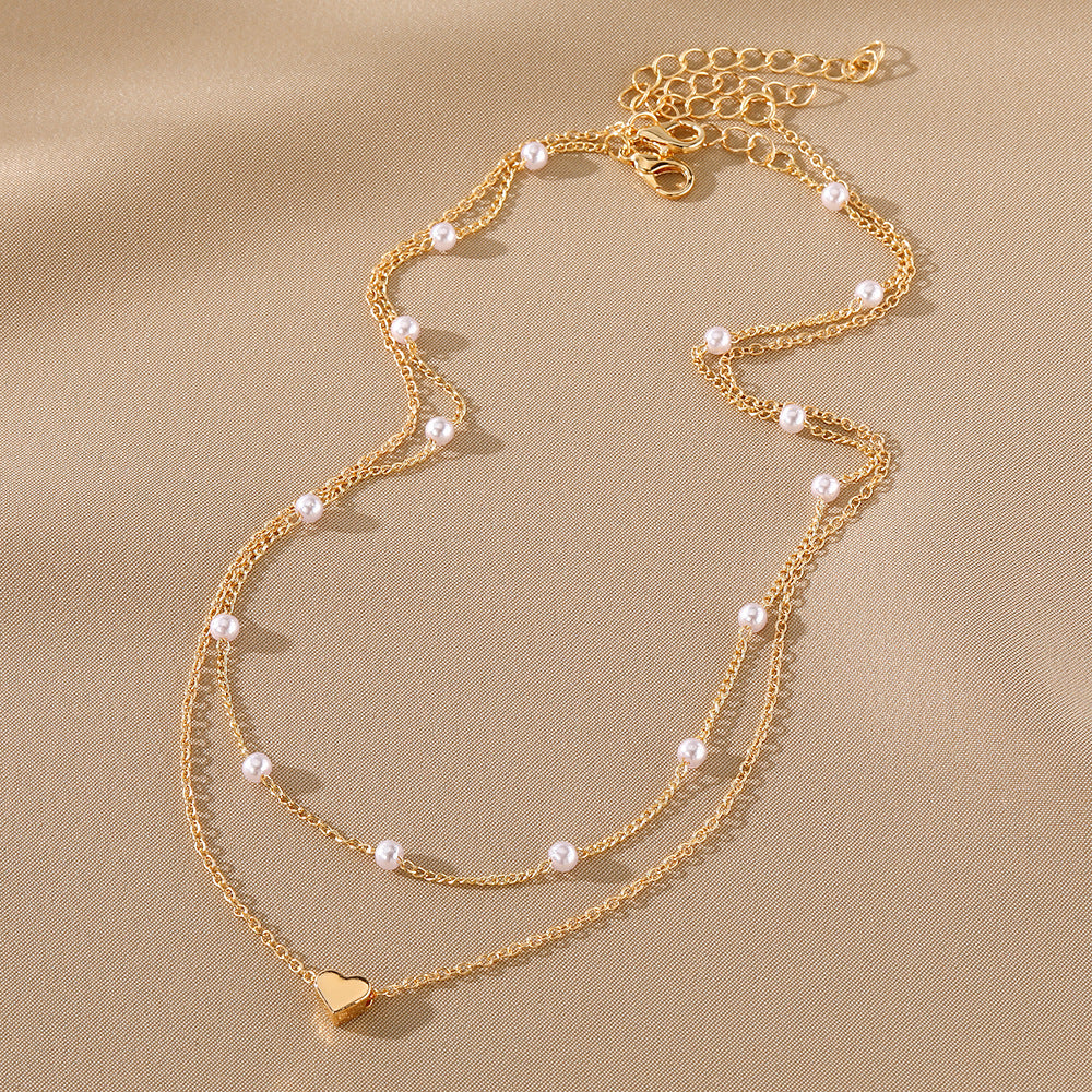 Layered Necklace with Heart and Beaded Charms JLTN1353