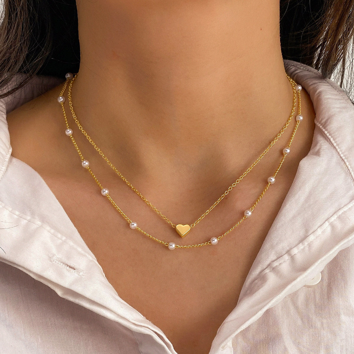 Layered Necklace with Heart and Beaded Charms JLTN1353