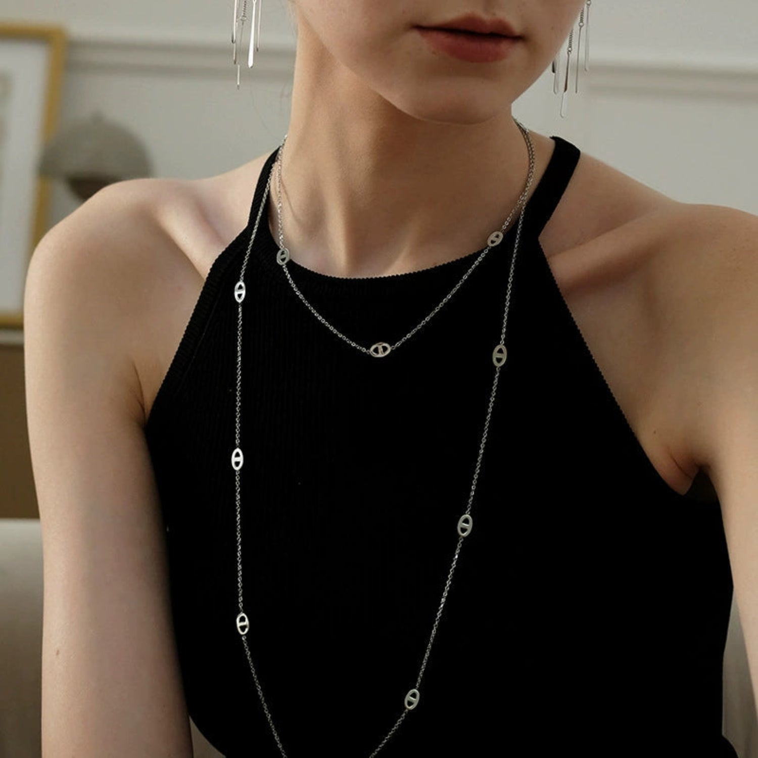 Long Layered Evil Eye Pendant Necklace JLTN1381