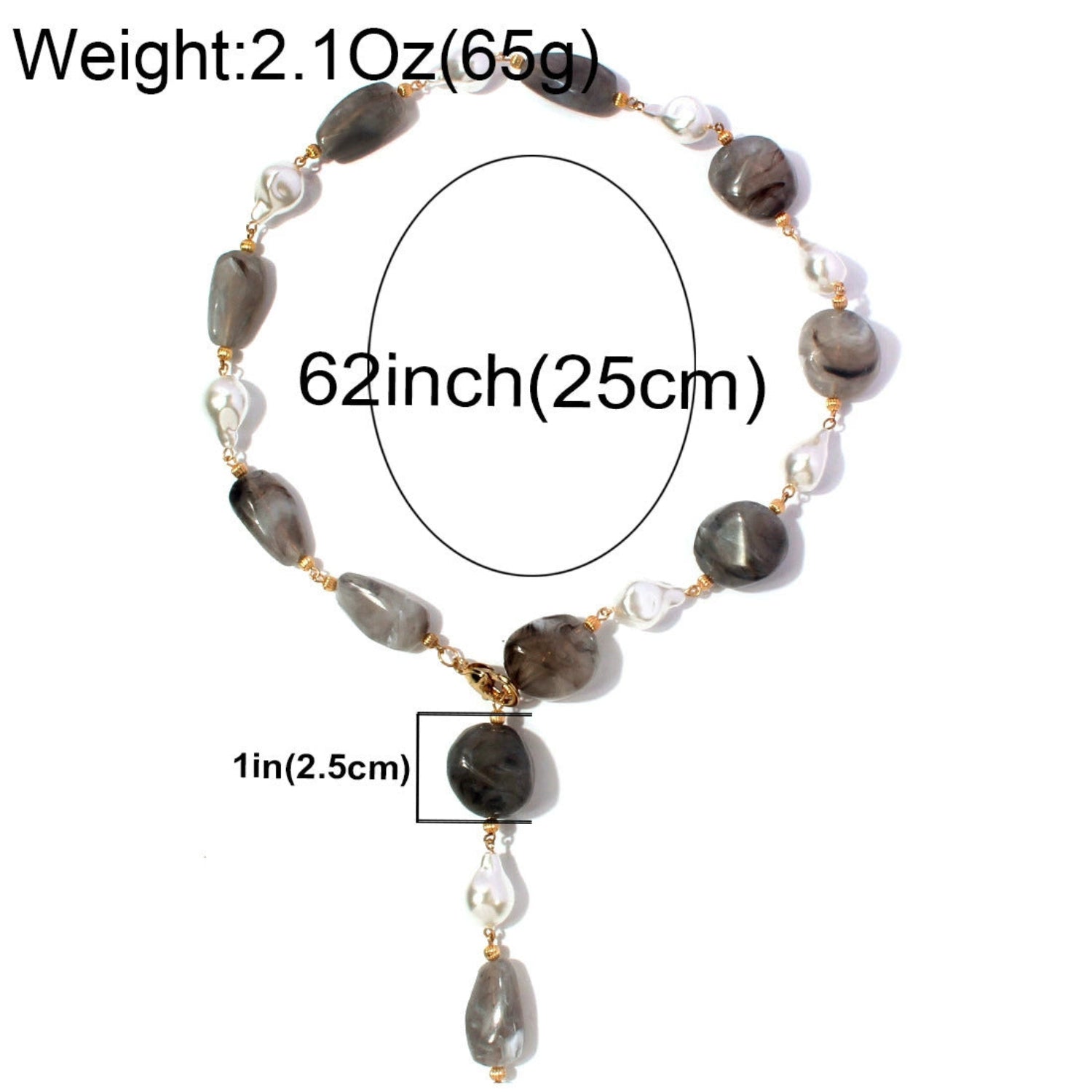 Grey Marble and Pearl Lariat JLTN1727