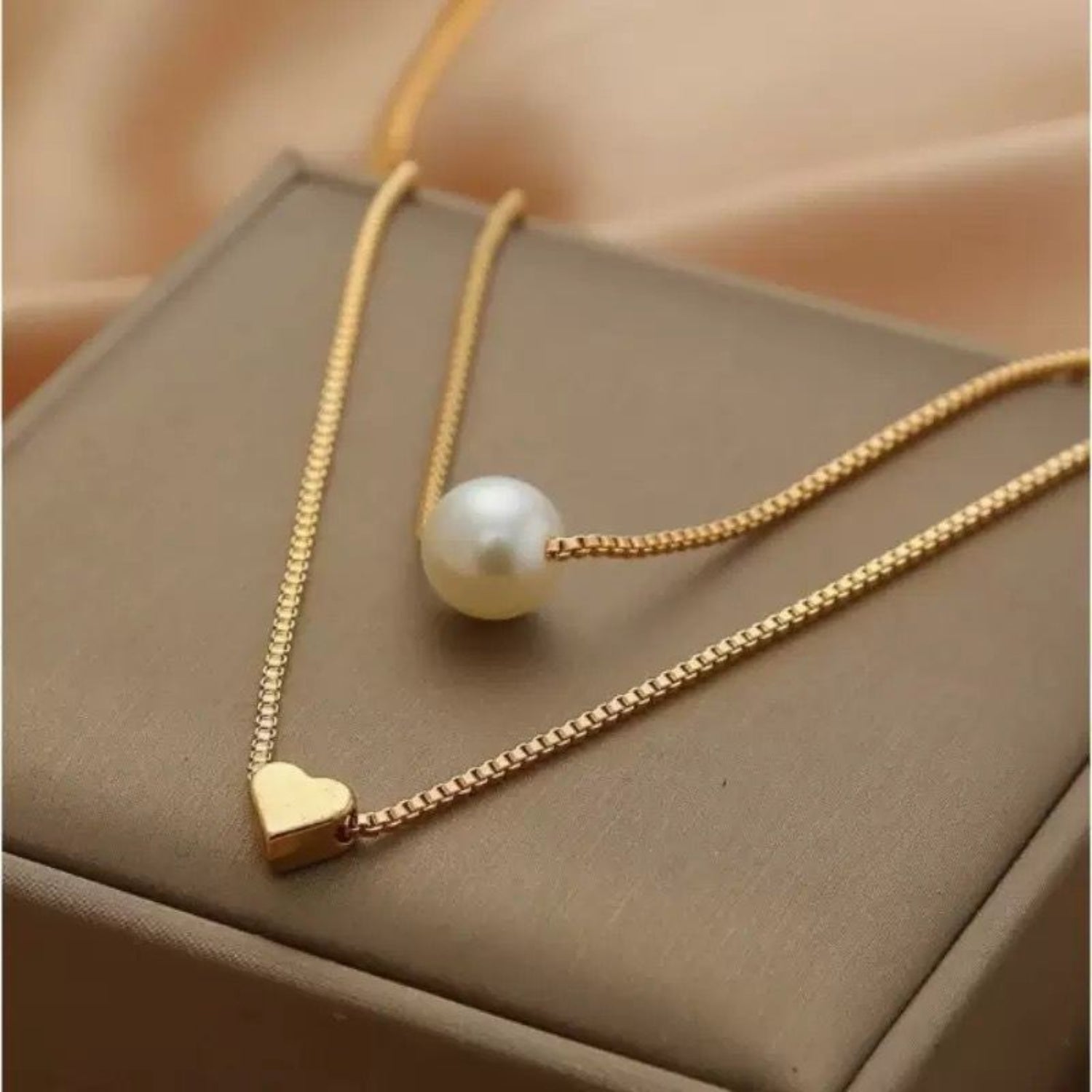 Layered Pearl Heart Gold Necklace JLTN1728