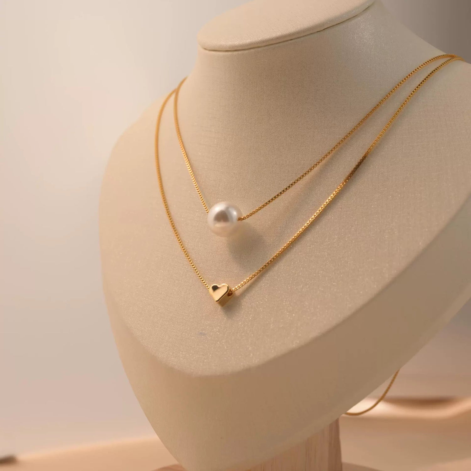 Layered Pearl Heart Gold Necklace JLTN1728