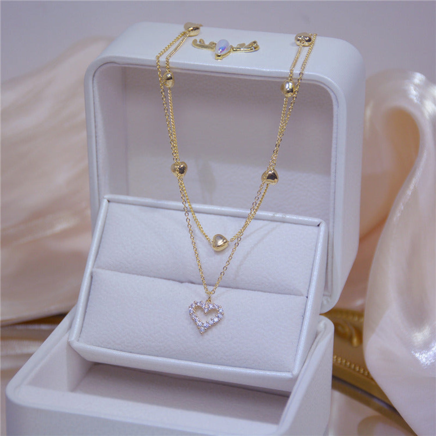 Layered Gold Crystal Heart Necklace JLTN1732