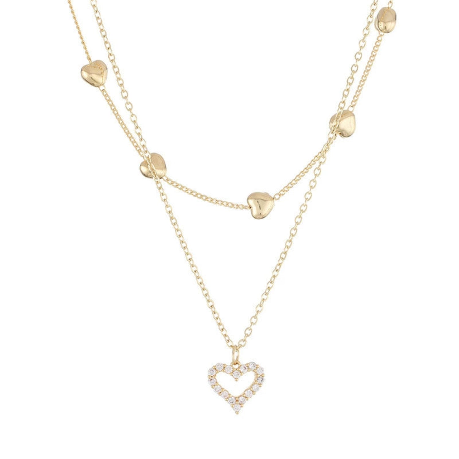 Layered Gold Crystal Heart Necklace JLTN1732