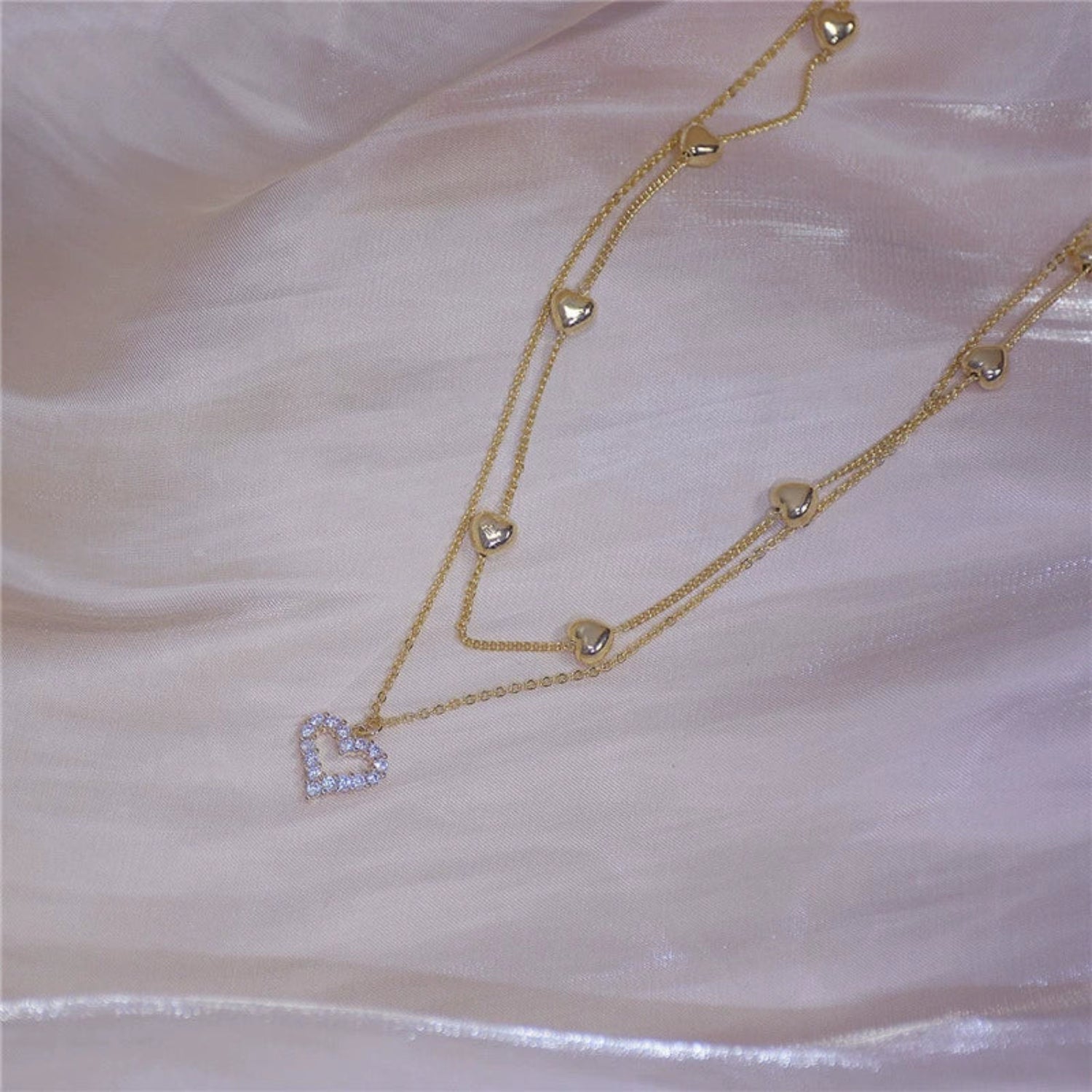 Layered Gold Crystal Heart Necklace JLTN1732